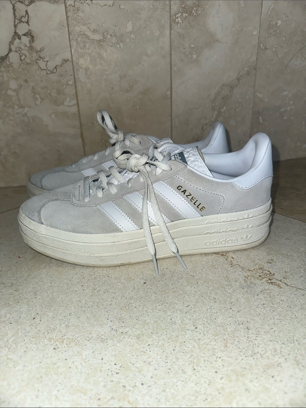 Adidas Gazelle Platform Sneakers - White and Light Gray